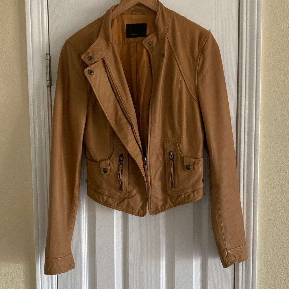 Vero Moda Tan Leather Cropped Jacket in L